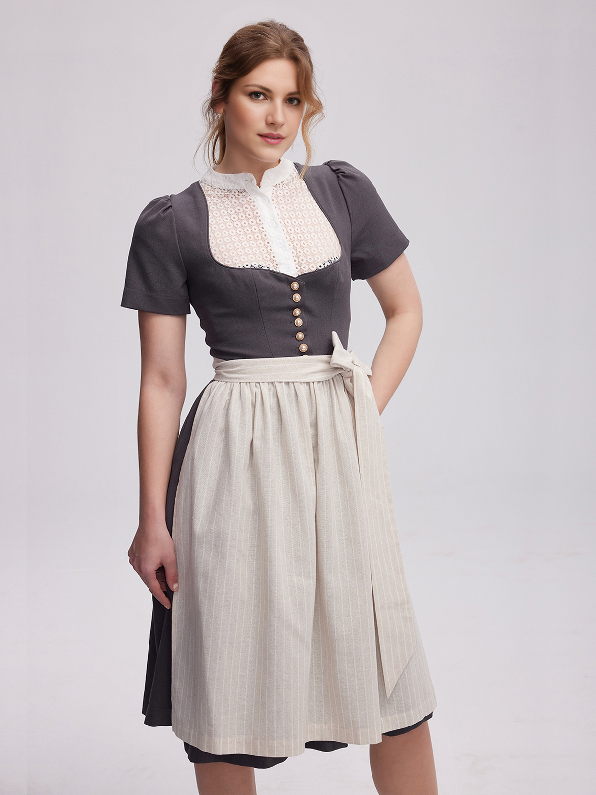 Langarmbluse Dirndl in Grau